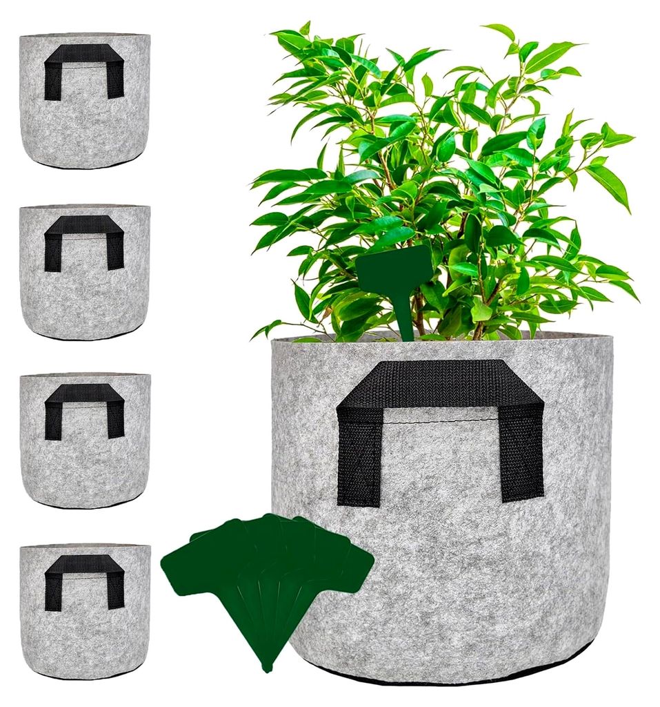 Pflanztasche mit Griffen, 5 Stück, 3 Gallonen Pflanze Grow Bag aus Filzstoff