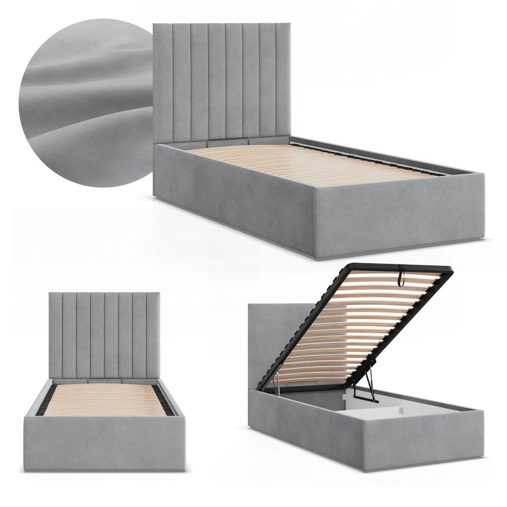 Polsterbett POLLA 90x200 Samt mit Bettkasten und Produktbild 