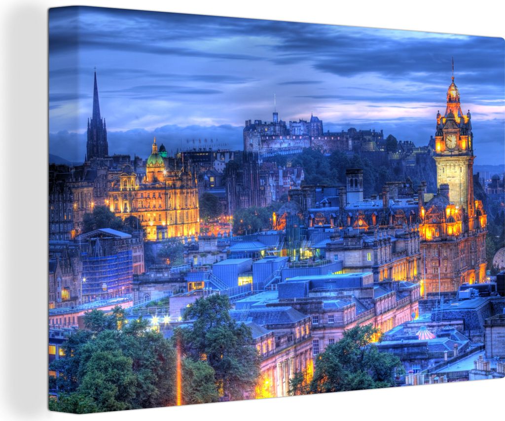 OneMillionCanvasses - Leinwandbilder - 140x90 cm, Schloss - Licht - Nacht - Edinburgh, Wandbilder Kunstdruck Wanddekoration - Foto auf Leinwand -...