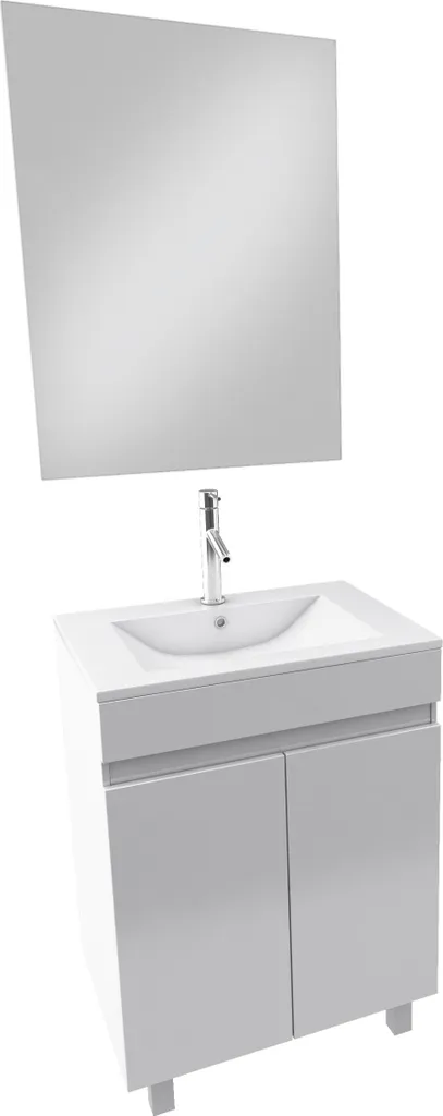 Meuble salle de bain 60x45x81 blanc brillant vasque céramique miroir