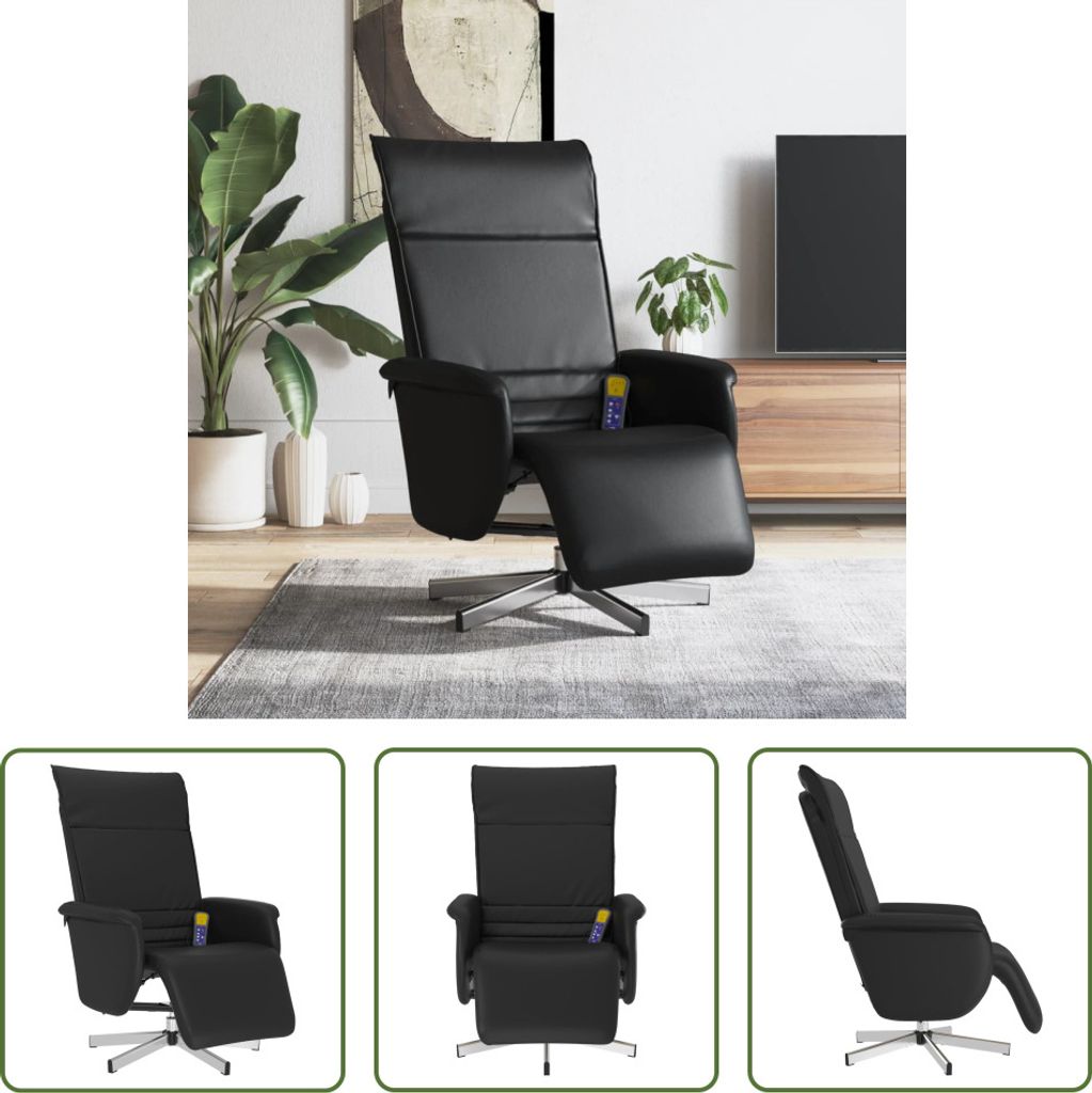 The Living Store Massagesessel mit Fußteil Schwarz Kunstleder