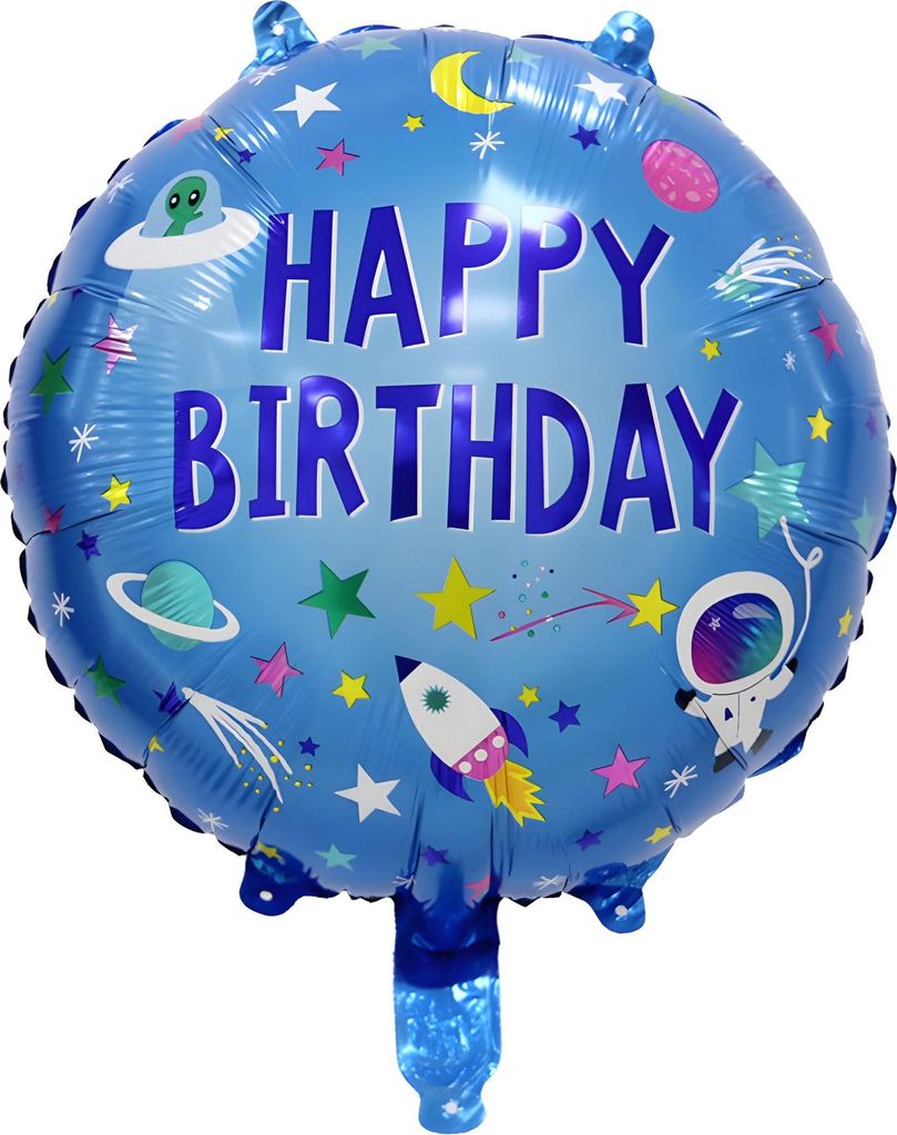 Folienballon Happy Birthday rund 45 cm, Astronauten Rakete Produktbild 