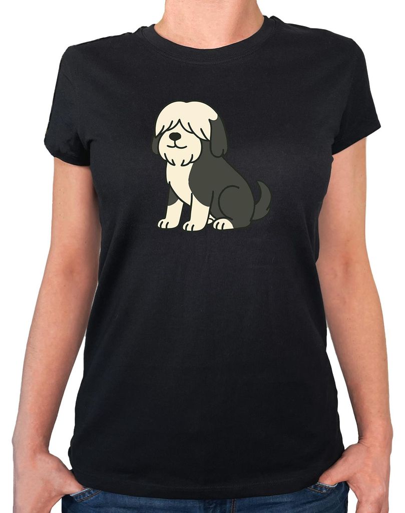 Huuraa Damen T-Shirt Tibet Terrier Comic Tibi L Black Bio Baumwolle Fairtrade Damenshirt Geschenkidee