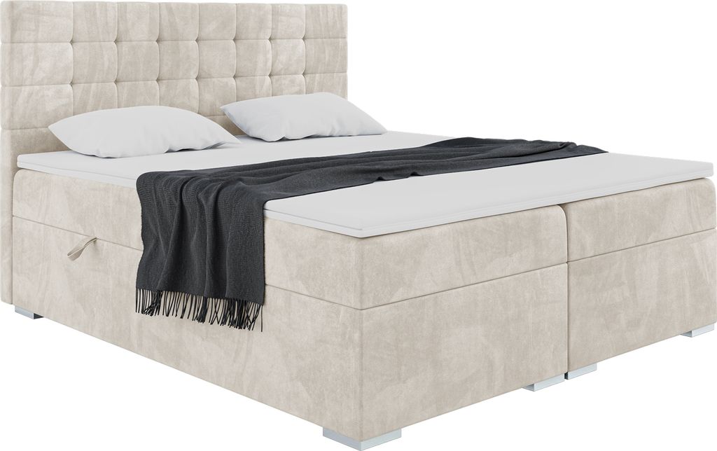 MEBLINI Boxspringbett mit Bettkasten - Gepolstert Doppelbett mit Matratze und Topper - Polsterbett mit Stauraum - Bett mit Kopfteil - Stauraumbett ...