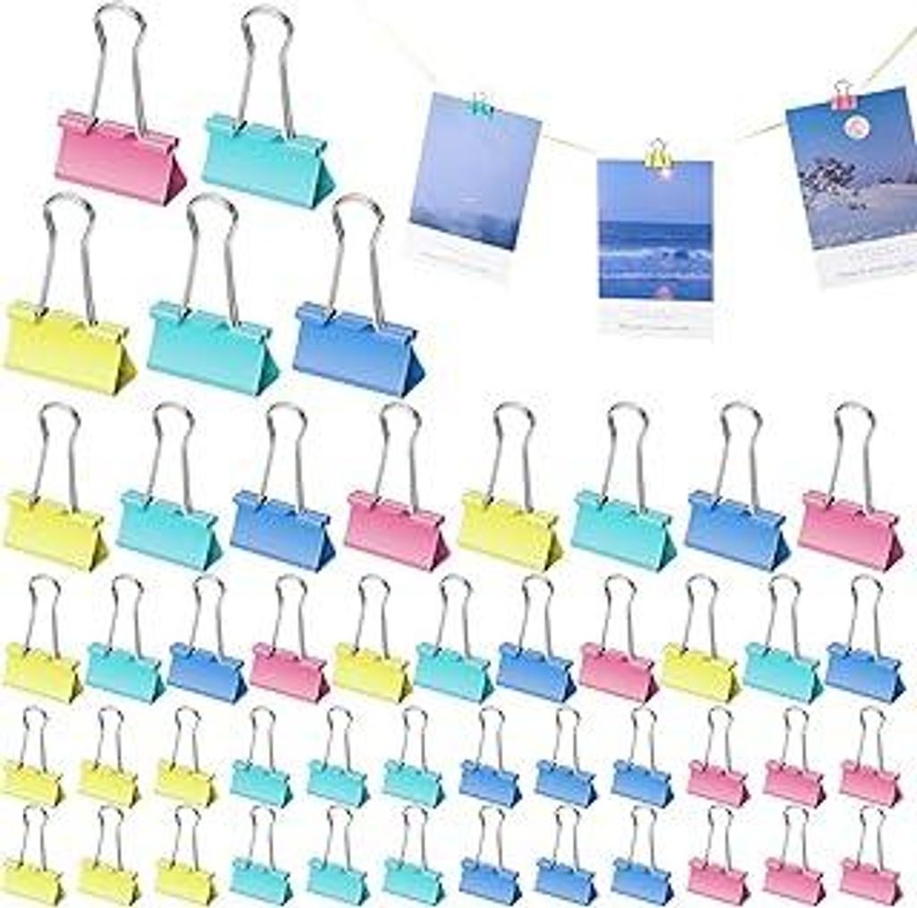 Livdouyu 120 Stück Foldback Klammern Bunt 15mm/19mm/25mm/32mm Foldbackklammer Klein Mini Papierklammern Büroklammern Metall Binder Clips Vielzwec...