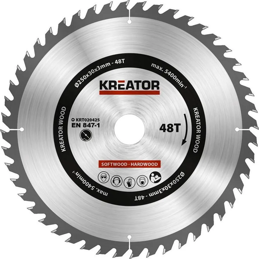 Disco Sega Circolare 250mm Kreator KRT020425 48 Denti in Carburo