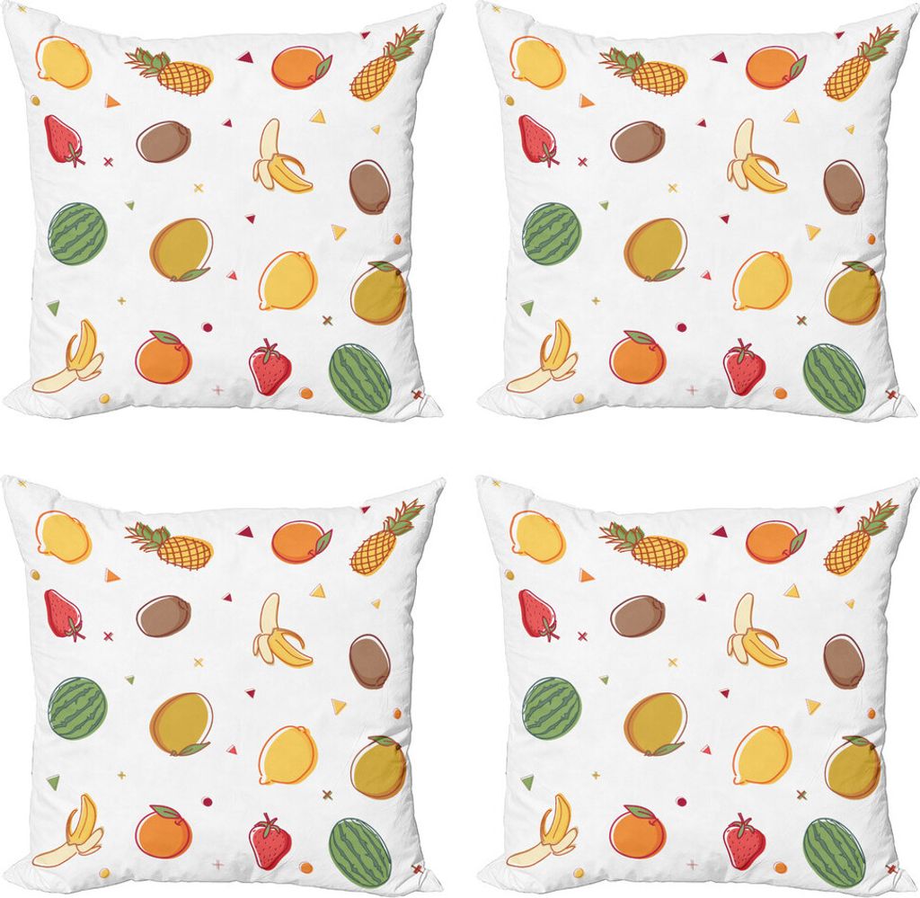 ABAKUHAUS Früchte Kissenbezug Set (4 Stück), Ananas Banane, Orange, Moderner Doppelseitiger Digitaldruck, 50 cm x 50 cm, Mehrfarbig