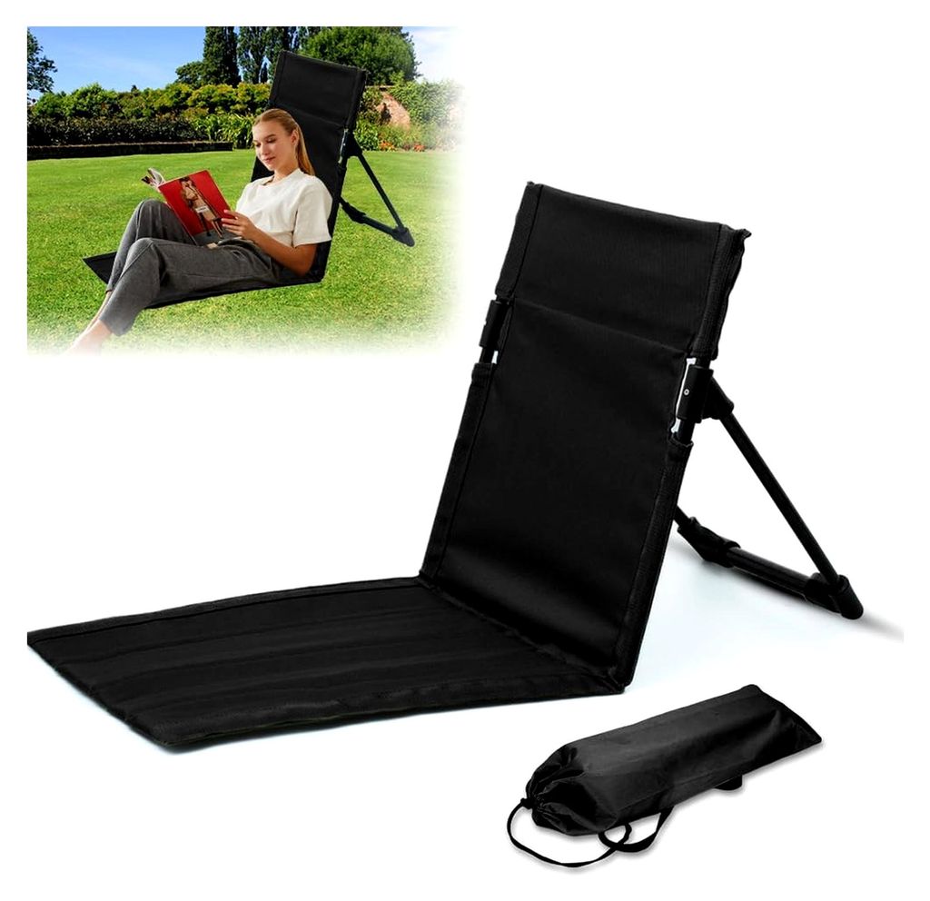 Bodenstuhl mit Rückenlehne für Outdoor-Aktivitäten, tragbar und langlebig (Schwarz)