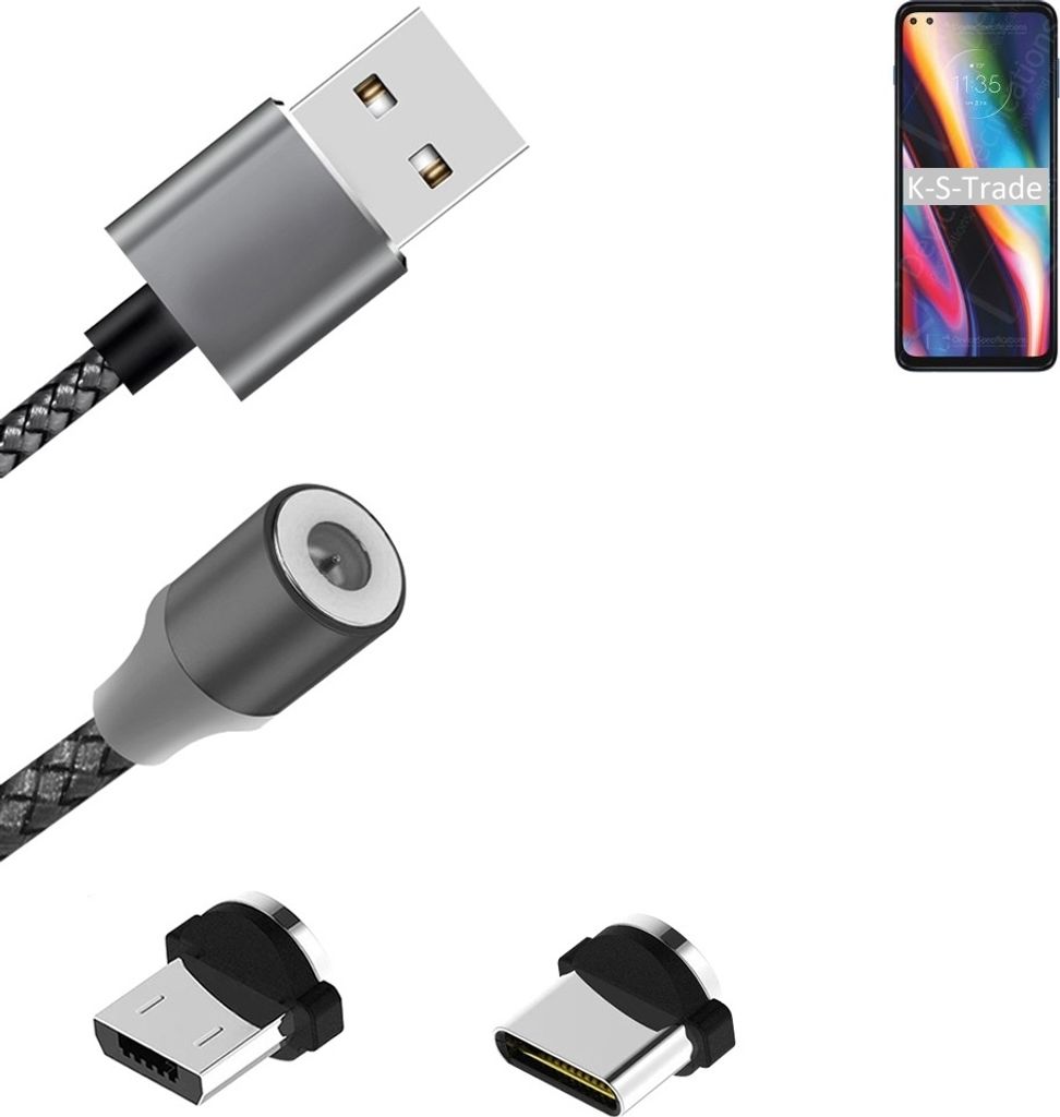 K-S-Trade Hochwertiges Magnet-Lade-kabel Sync-Kabel Daten-Kabel für Motorola Moto G 5G Plus mit USB-Typ-C-Anschluss und Micro-USB-Anschluss 2A bis zu