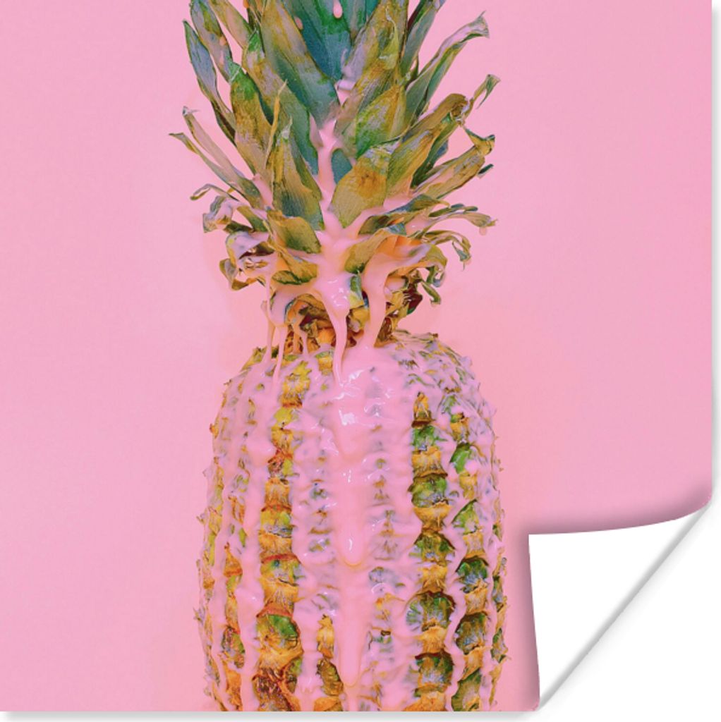 MuchoWow Poster Farbe - Ananas - Rosa - Sommer 30x30 cm - Wandposter - Printing