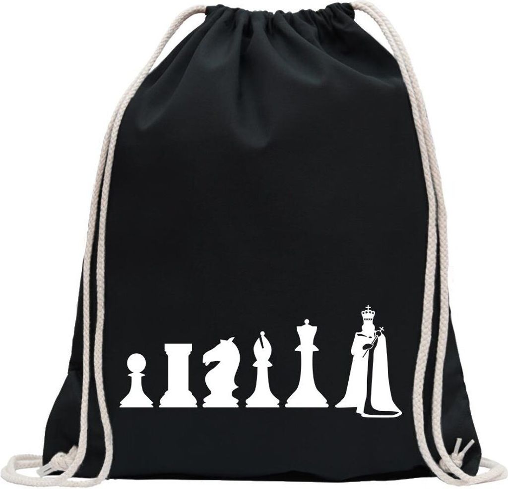 Kiwistar - Turnbeutel - schwarz - Schach Spiel Evolution - Fun Rucksack Sport Beutel Gymsack Baumwolle mit Ziehgurt