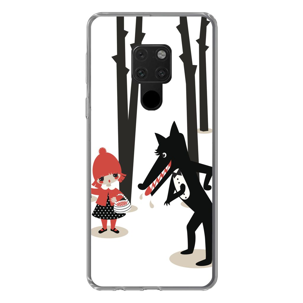 MuchoWow Handyhülle Schutzhülle Hülle für Huawei P40 Lite Rotkäppchen - Wolf - Wald Silikon Softcase Handy Hülle - Handy