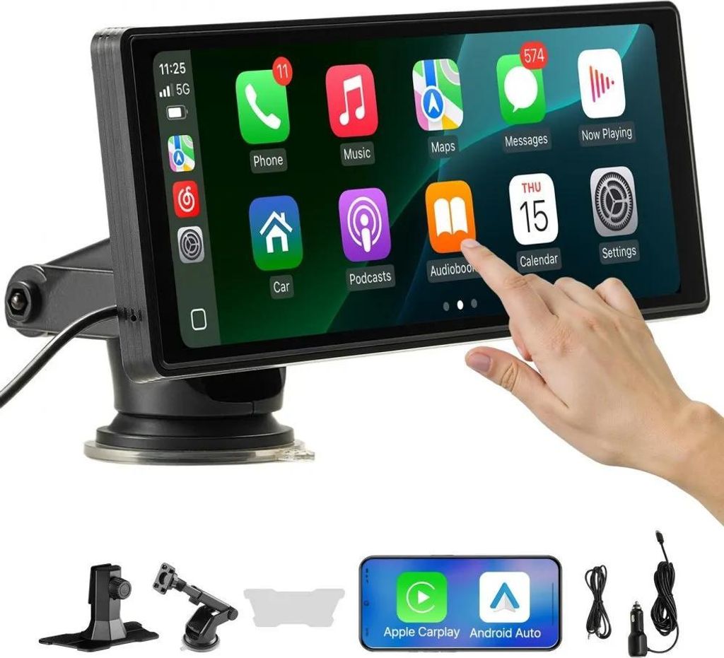 Touchscreen Autoradio CarPlay 254mm - Apple Android Auto - Bluetooth - Tragbarer Auto Media Receiver