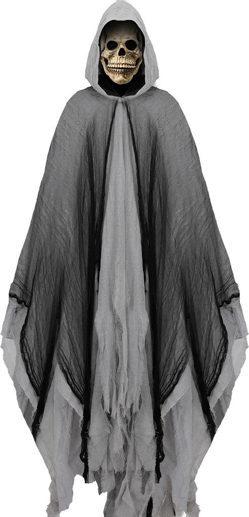 Halloween Sensenmann Kostüm Schwarzer Kapuzenumhang mit Totenkopfmaske Vintage Mittelalter Umhang für Erwachsene Cosplay Requisiten