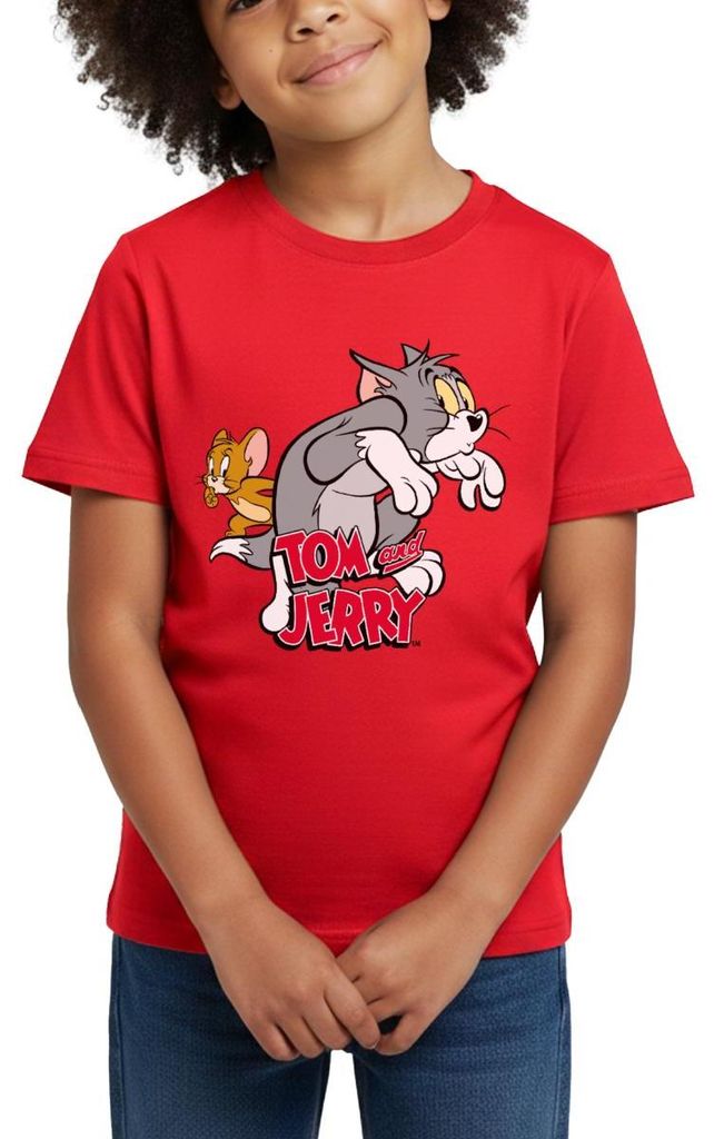 Spreadshirt Tom Und Jerry Auf Samtpfoten Kinder T-Shirt, 122/128 (7-8 Jahre), Rot