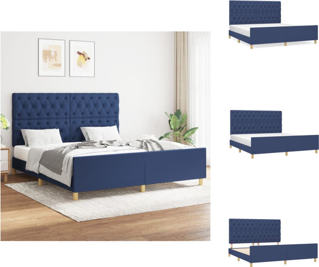 vidaXL Bettgestell mit Kopfteil Blau 160x200 cm Stoff - Betten & Bettgestelle