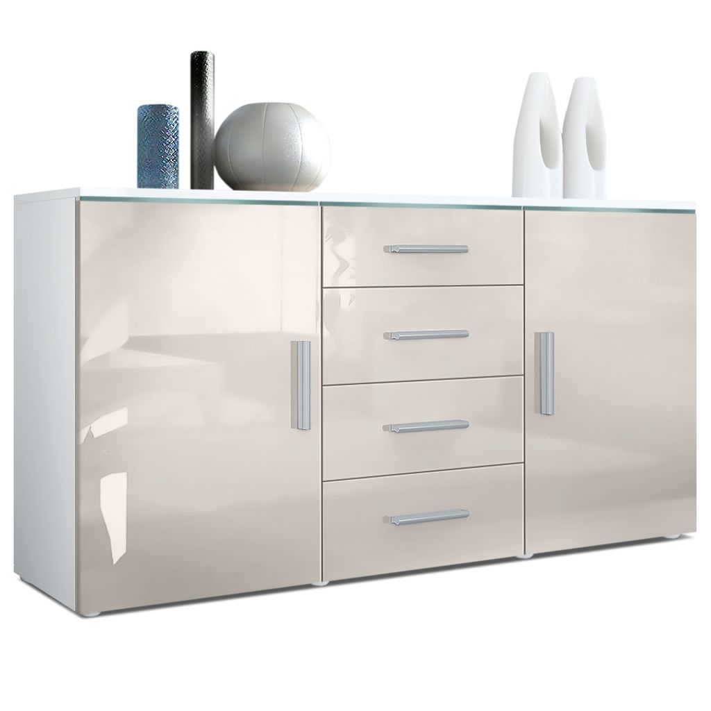 Vladon Sideboard Faro V1 - Moderne Kommode Mit LED-Beleuchtung & Push-Open (138,5x75,5x35 Cm)