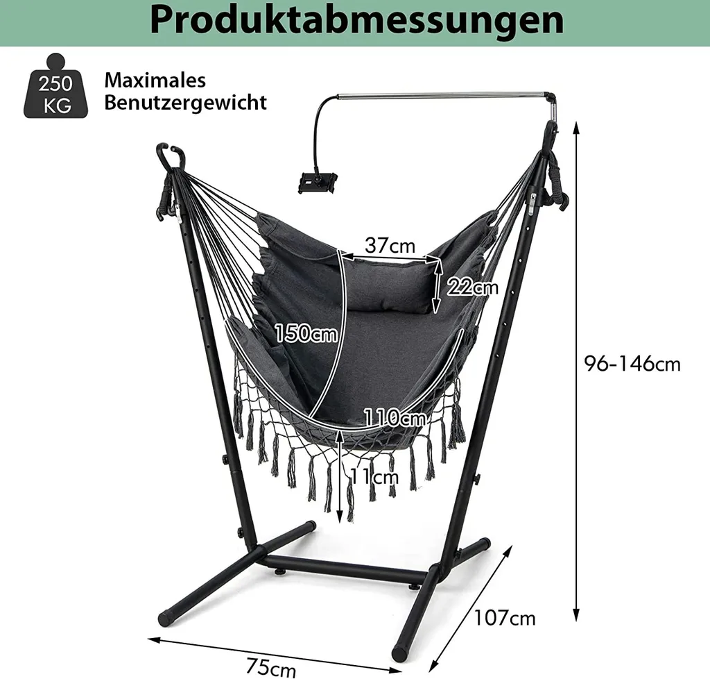 Balançoire suspendue de jardin avec structure en acier et grand coussin - 8