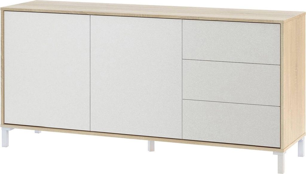 Highboard Dbog, Modernes Sideboard mit 2 Türen und 3 Schubladen, Buffet im Wohnzimmer, Fernsehschrank, Sideboard für Wohnzimmer, 154x41h74 cm, Ei...