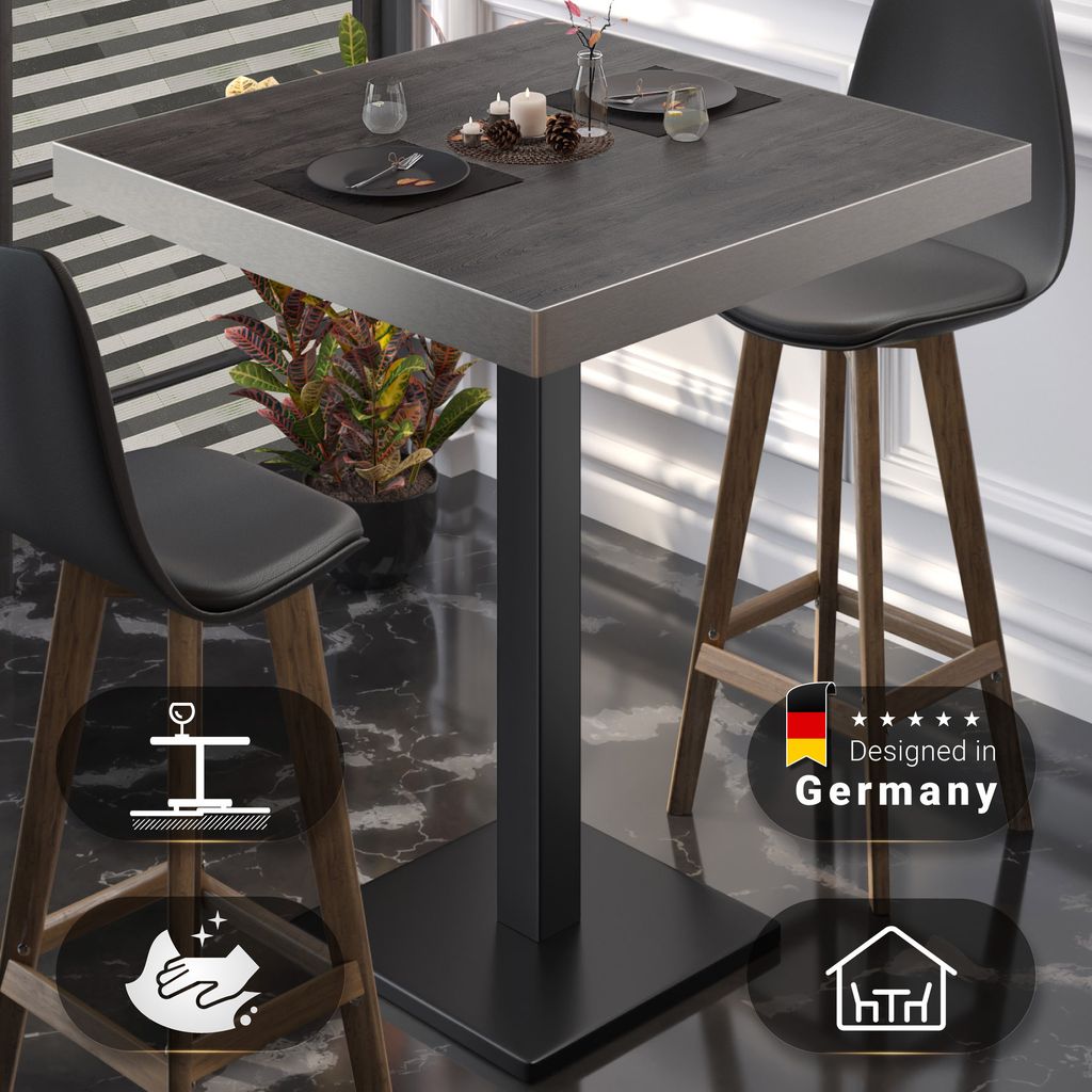 BM | Bistro Stehtisch | 70 x 70 x 110 cm | Quadratisch | Edelstahl Rand | Wenge / Schwarz | Gastro Steh Tisch Restaurant