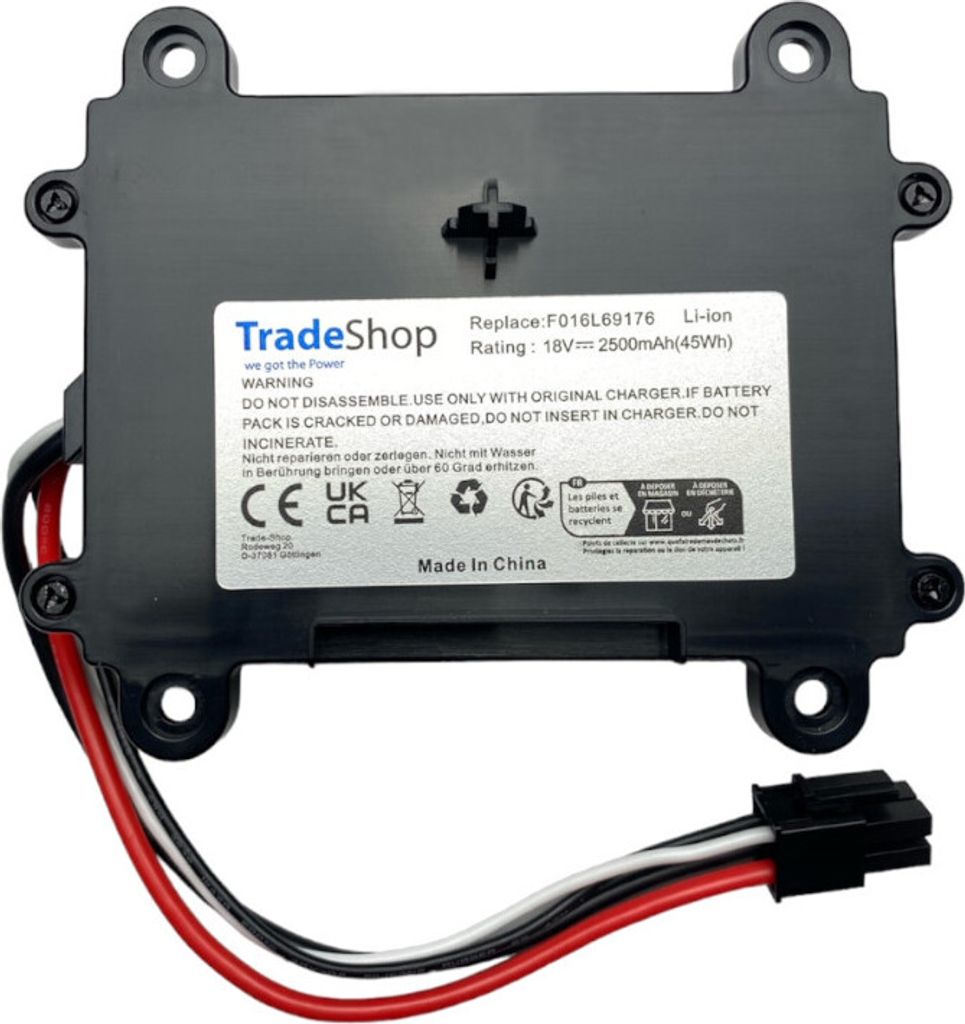 Trade-Shop Li-Ion Akku 18V / 2500mAh / 45Wh für viele Bosch Indego Rasenmäher Mähroboter ersetzt F 016 104 898, F016104898, F016L69176, 5INR19/66