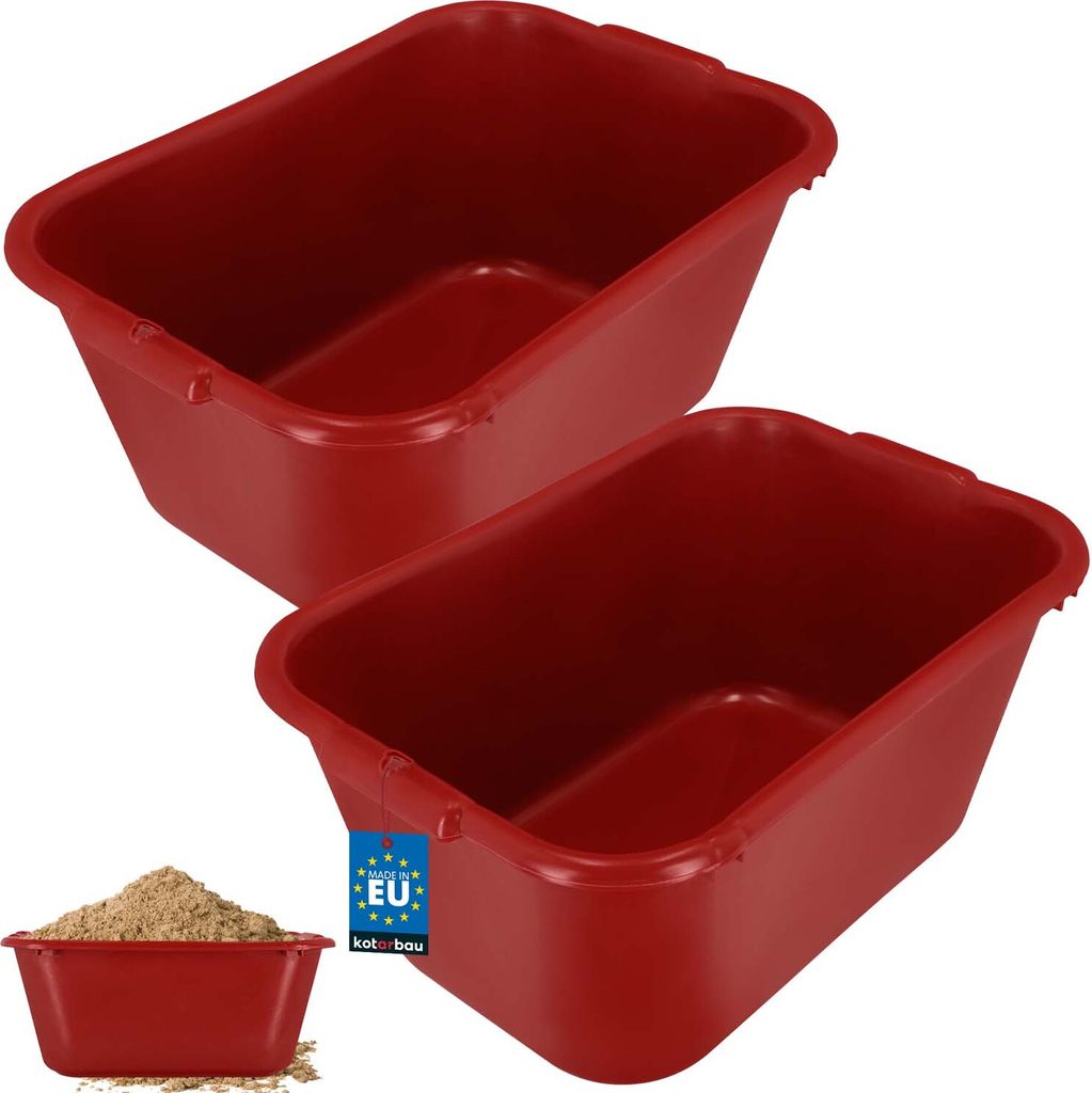 KOTARBAU 2er Set Mörtelkübel eckig 55 L Rot Kunststoff Mörtelwanne Mörtelkasten Speißkübel Baukübel Baueimer Mörteleimer Speisfass eckig ...