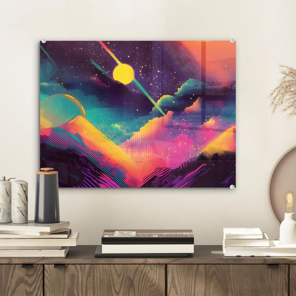 MuchoWow Glasbilder - Bilder auf Wandbild - Foto auf Glas Sterne - Berge - Farbenfroh 40x30 cm Wanddekoration aus Glas - Acrylglasbild - Acrylbilde...