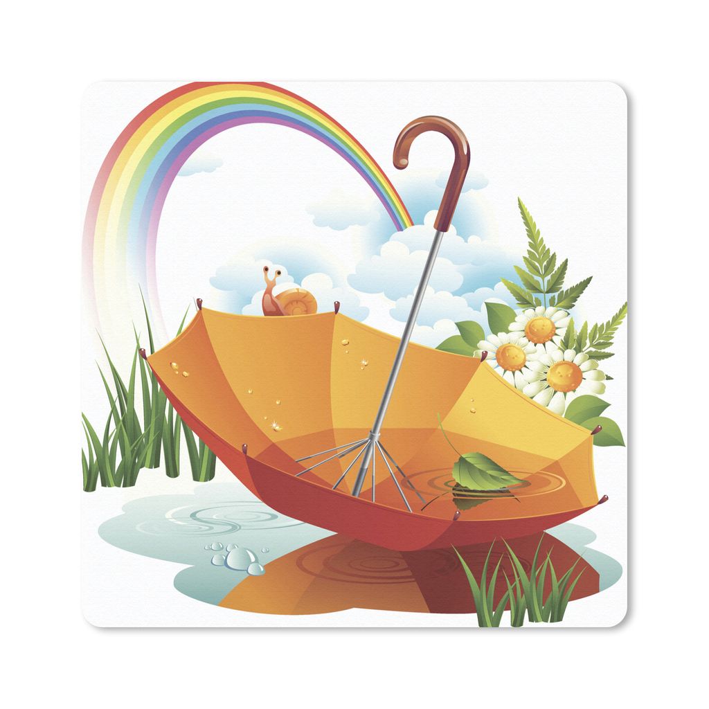 MuchoWow Mauspad Mousepad Eine Illustration eines orangefarbenen Regenschirms unter einem Regenbogen 20x20 cm - Mousepads - Maus Mat - Pad - Maus...