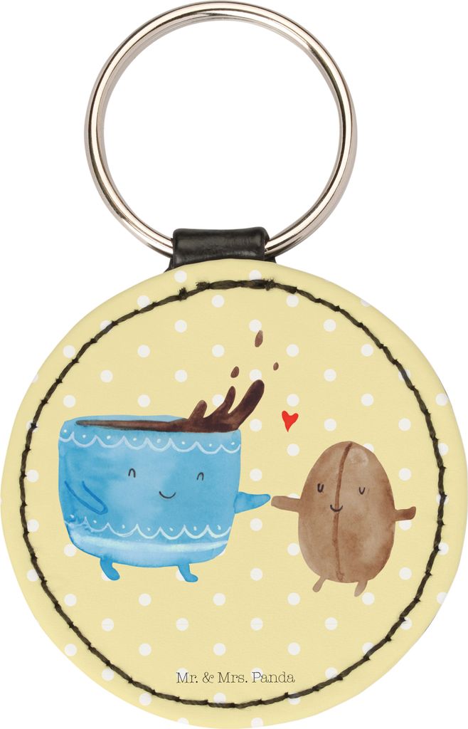 Mr. & Mrs. Panda Anhänger Kaffee Bohne - Gelb Pastell - Geschenk, Kaffeebohne, für schlüssel, Genuss, Glück, Taschenanhänger, schlüsselbund, ...