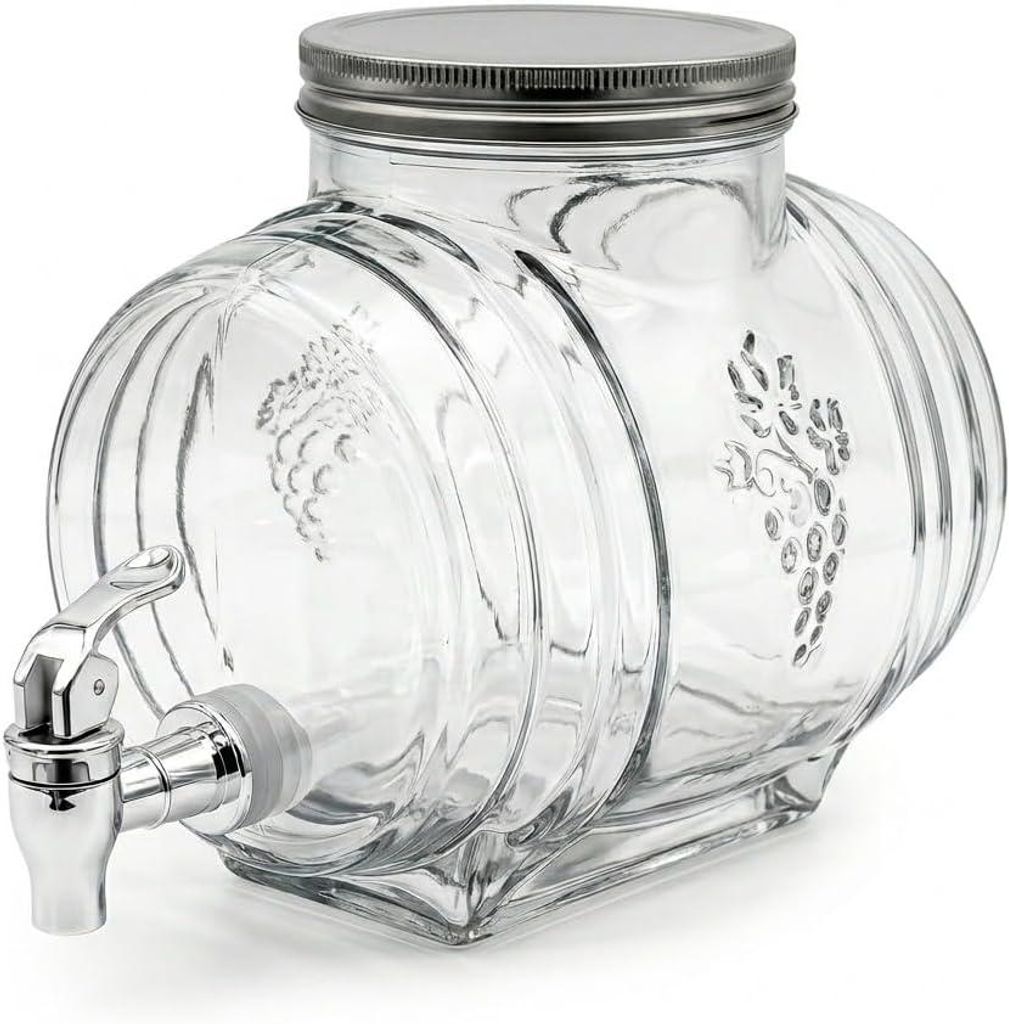 Getränkespender Glas 3L mit Zapfhahn Limonadenspender Wasserspender Saftspender Glasfass für Party Garten Buffet