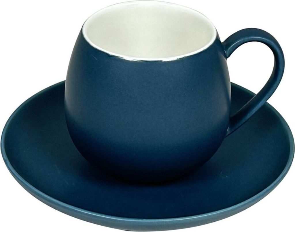12 Tlg. Kaffeetassen-Set mit Unterteller aus Porzellan 220 ml - Blau