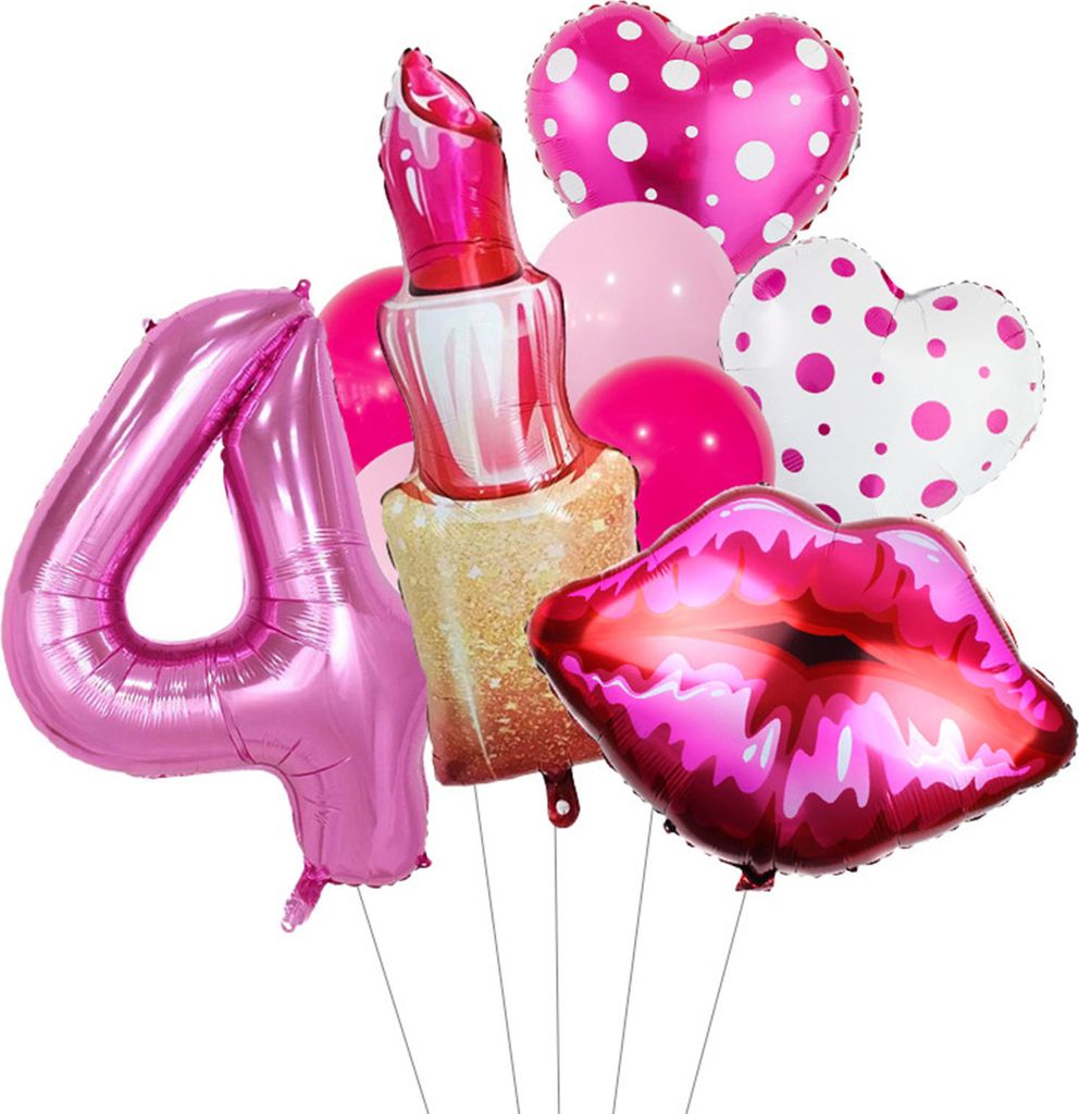 1 Set Luftballons mit Zahlen, Lippenstift, Lippen, Herzform, rosa, auslaufsicher, wiederverwendbar, für Frauen, Geburtstagsparty, Junggesellinnena...