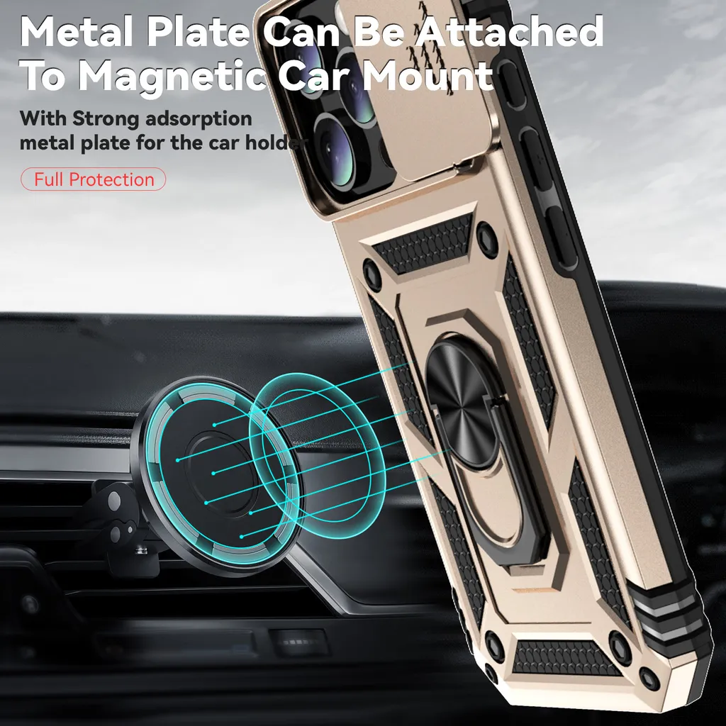 Migliore Cover iPhone 16 Pro Oro con Supporto Anello e Slide Camera - 3