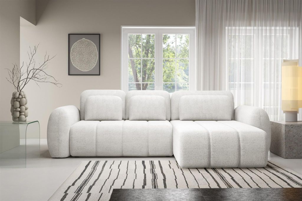 Ecksofa Schlafsofa Sofa CARIA in Stoff Quelle Weiss Ottomane Rechts