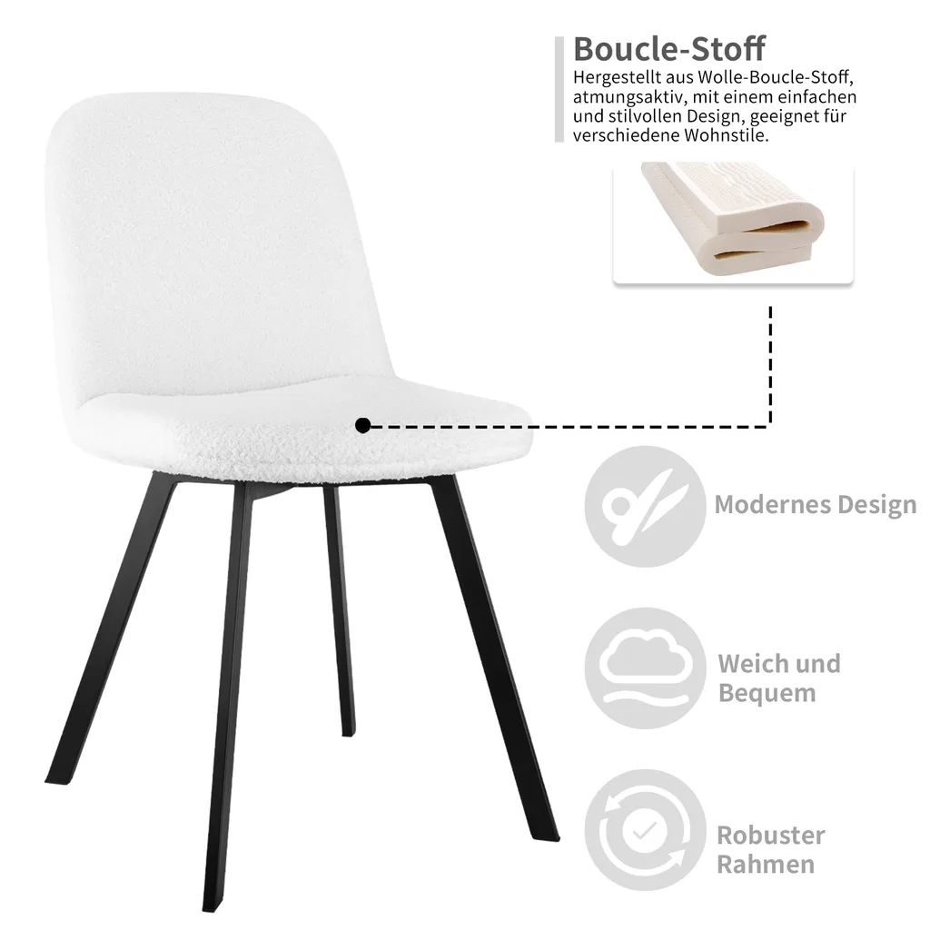 Chaises en tissu bouclé blanc matelassées lot de 4 design luxueux chic - 6