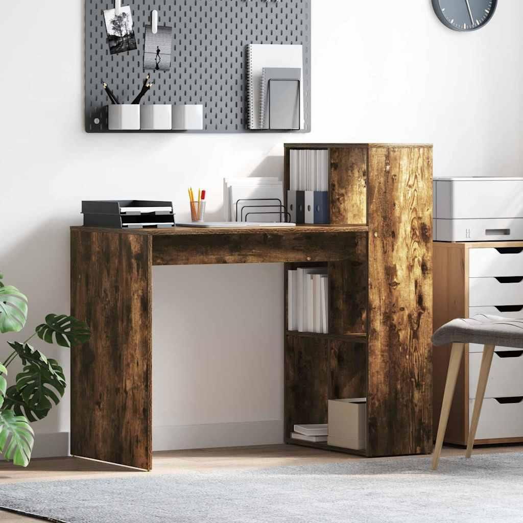 "Spring Sale"Schreibtisch - elegantes Design - Computertisch/Bürotisch - mit Regal Geräucherte Eiche 108x55x103.5cm NEU359053 - Schreibtische