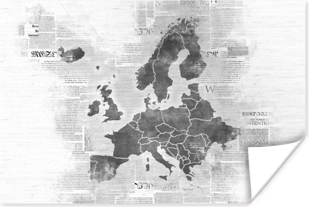 MuchoWow Poster Eurocard auf Zeitungspapier - schwarz und weiß 120x80 cm - Bilder