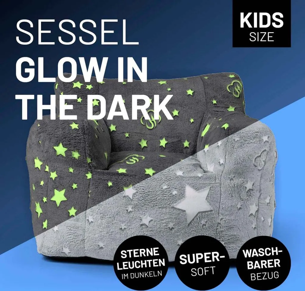 Pouf Enfant Luminescent Doux et Lavable avec Motifs Étoiles Lumaland - 2