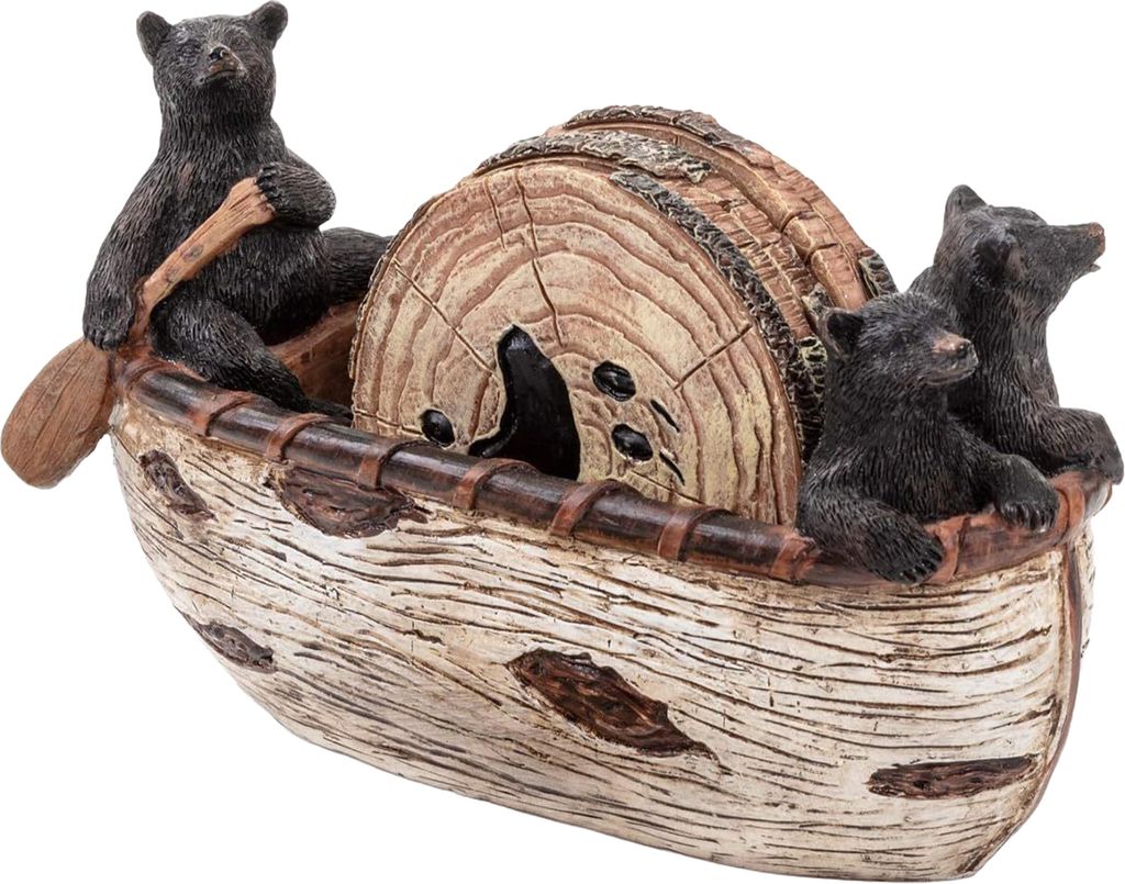 1 Set Untersetzer mit schwarzem Bären-Kanuständer, handgefertigt, Harz, Halter für heiße Töpfe und Pfannen, hitzebeständig, Untersetzer für ...