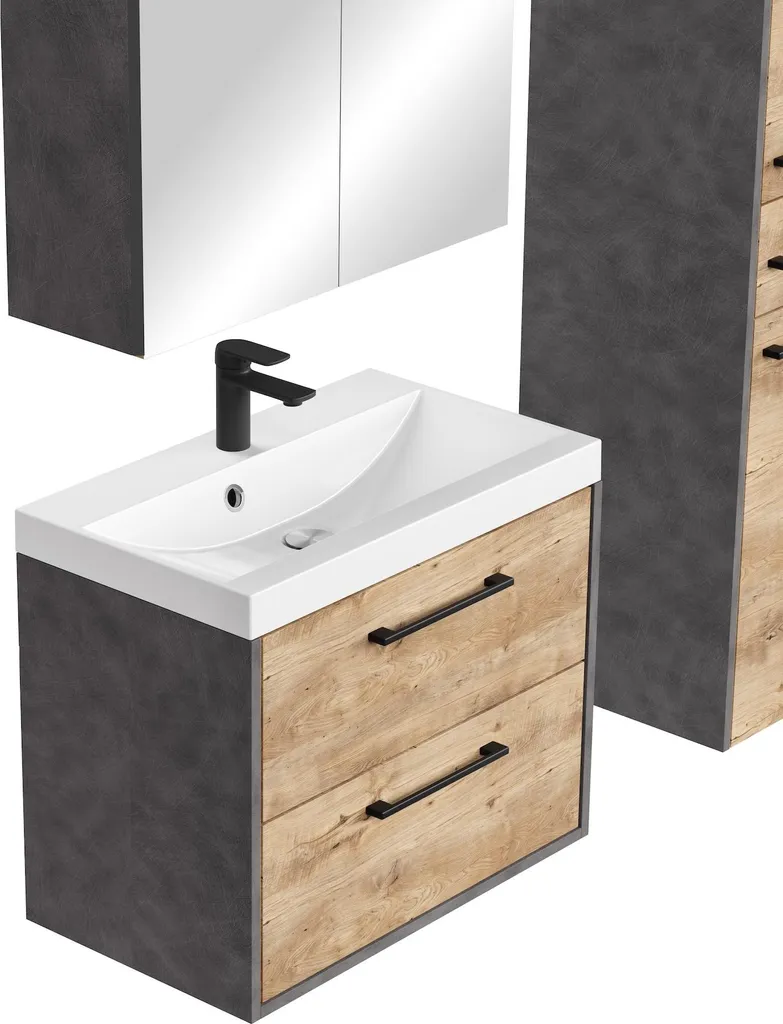 Meuble de salle de bains pour petit espace Florence gris et chêne - 5