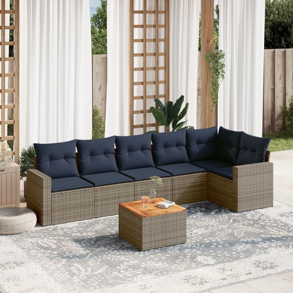 Maison Exclusive - 7-tlg. Garten-Sofagarnitur mit Kissen Grau Poly Rattan