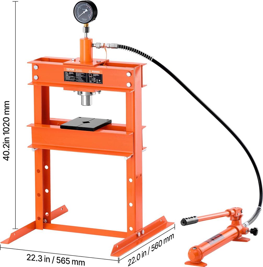 VEVOR hydraulische Werkstattpresse 10 t (H-Rahmen) mit Pressplatte, einstellbare Hydraulikpresse (Max. Zylinder 130 mm) mit Überdruckventil, geeig...
