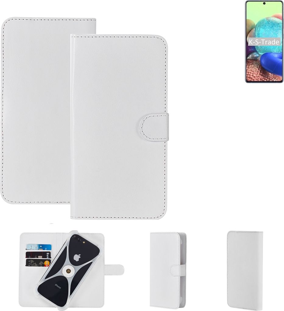K-S-Trade Handy Hülle Schutz Hülle kompatibel mit Samsung Galaxy A71 5G Cover Case Bookstyle Bumper weiß 1x
