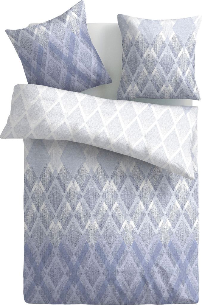 Bettwäsche 2-tlg. ( Raute Blau ) 100% Satin Baumwolle, 135x200cm und 80x80cm Set, kuschelig weicher Bettbezug - mit Reißverschluss