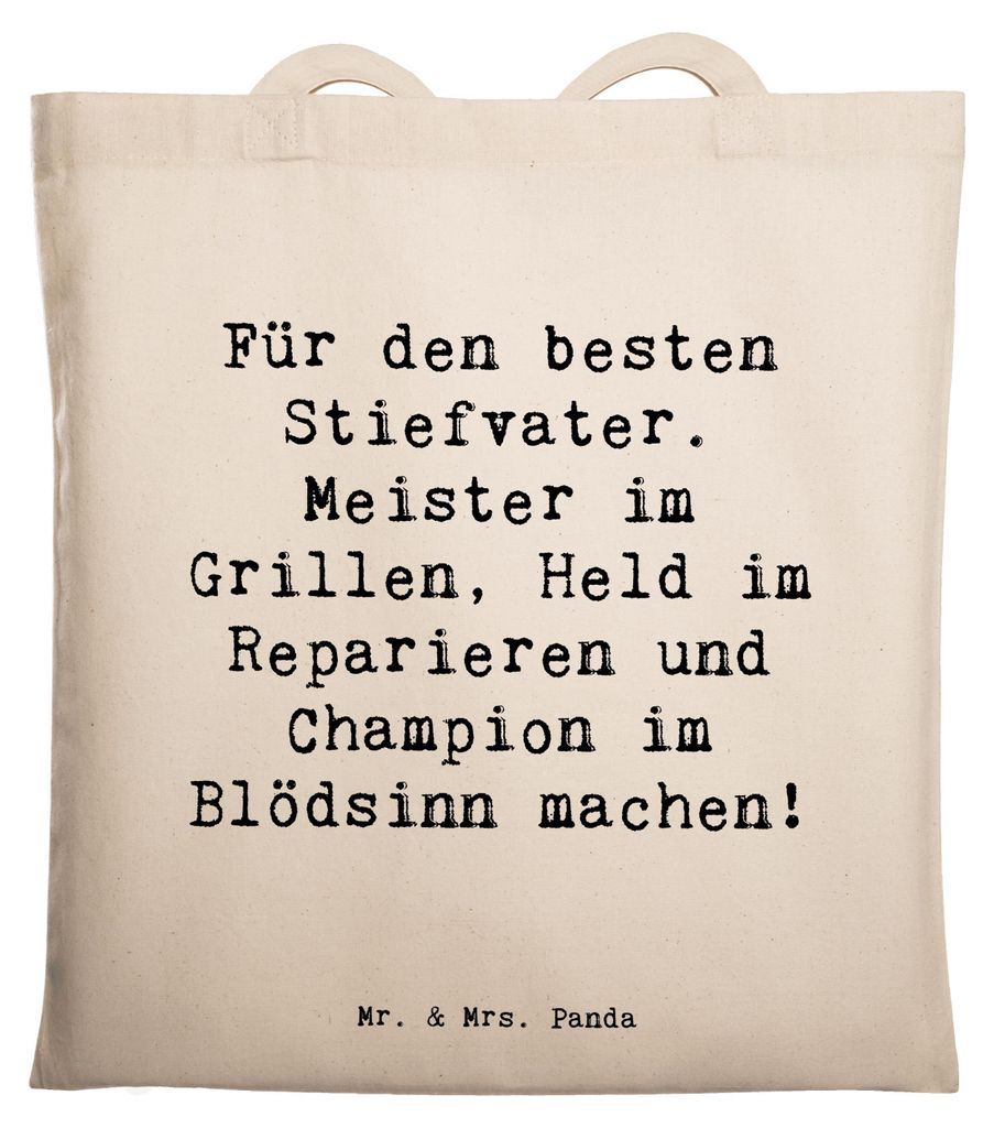 Mr. & Mrs. Panda Tote Bag Spruch Bester Stiefvater - Transparent - Geschenk, Talente, Weihnachten, Tasche, Laptoptasche, Jutebeutel, Schultasche, S...