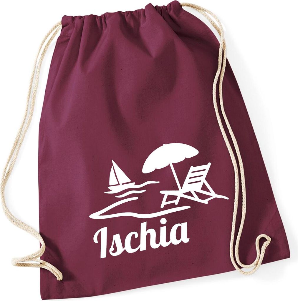 Huuraa Turnbeutel Ischia Inselmotiv Italien 12 Liter Burgundy Baumwolle Rucksack Geschenkidee