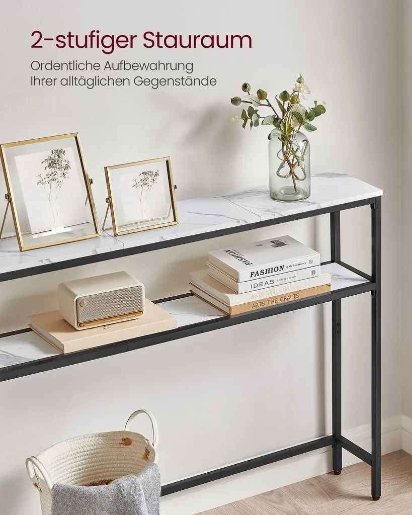 Console étroite de 120 cm avec étagère et structure métallique robuste - 3