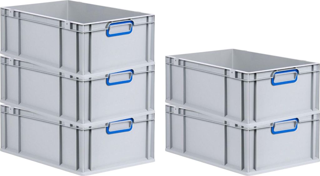 SuperSparSet 5x Eurobox NextGen Color | HxBxT 22x40x60cm | 44 Liter | Griffe blau geschlossen | Verstärkter Boden | Eurobehälter, Transportbox, T...