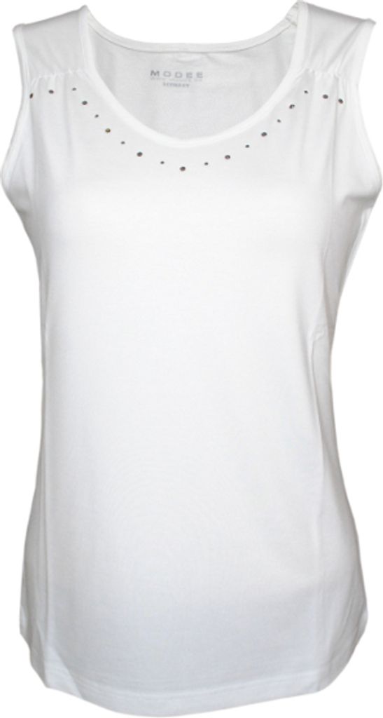 59535 MODEE Damen Top Weiß Gr. 38 – 93% Viskose, 3% Elasthan, mit Strass