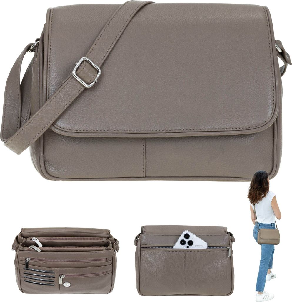 Handtasche Damen Leder mittel klein Lederhandtasche Schultertasche Damen Schultergurt Damentasche Echtleder weich Alessandro Florenz 12975 Taupe 4